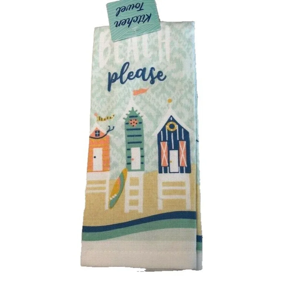 Beach Please Kitchen Towels Oven Mitt Potholder Set of 4 Cabana Summer Coastal